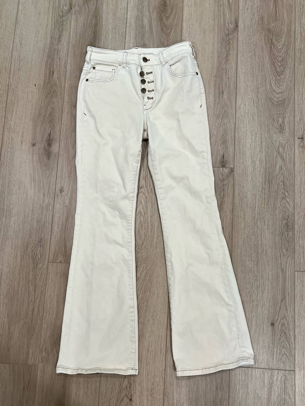 Pilcro Cream Wide-Leg Button-Fly Jeans